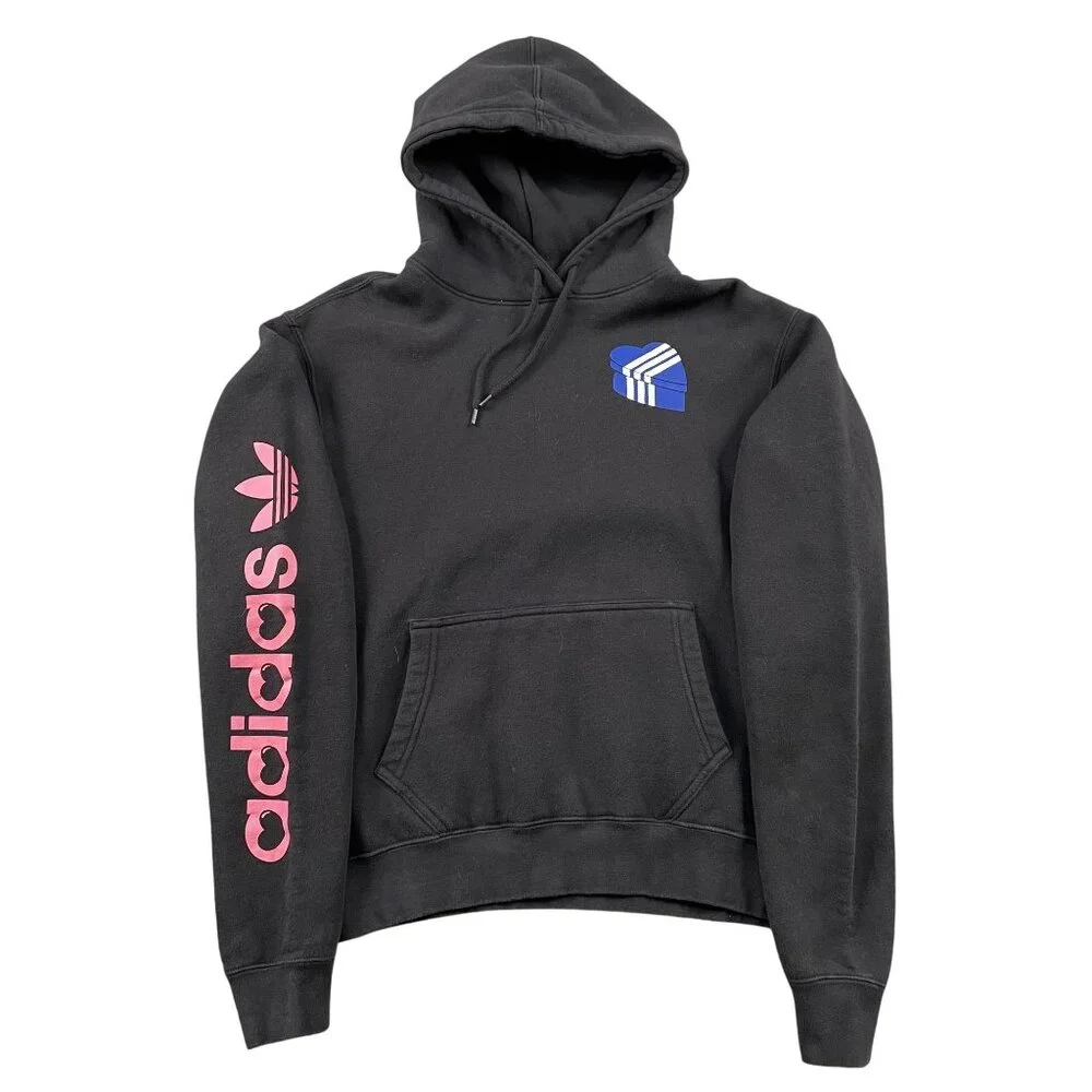 Adidas Originals Heart Box Hoodie Mens Small Black Pullover‎ w/ Drawstring